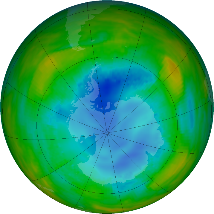 Antarctic ozone map for 14 August 1989